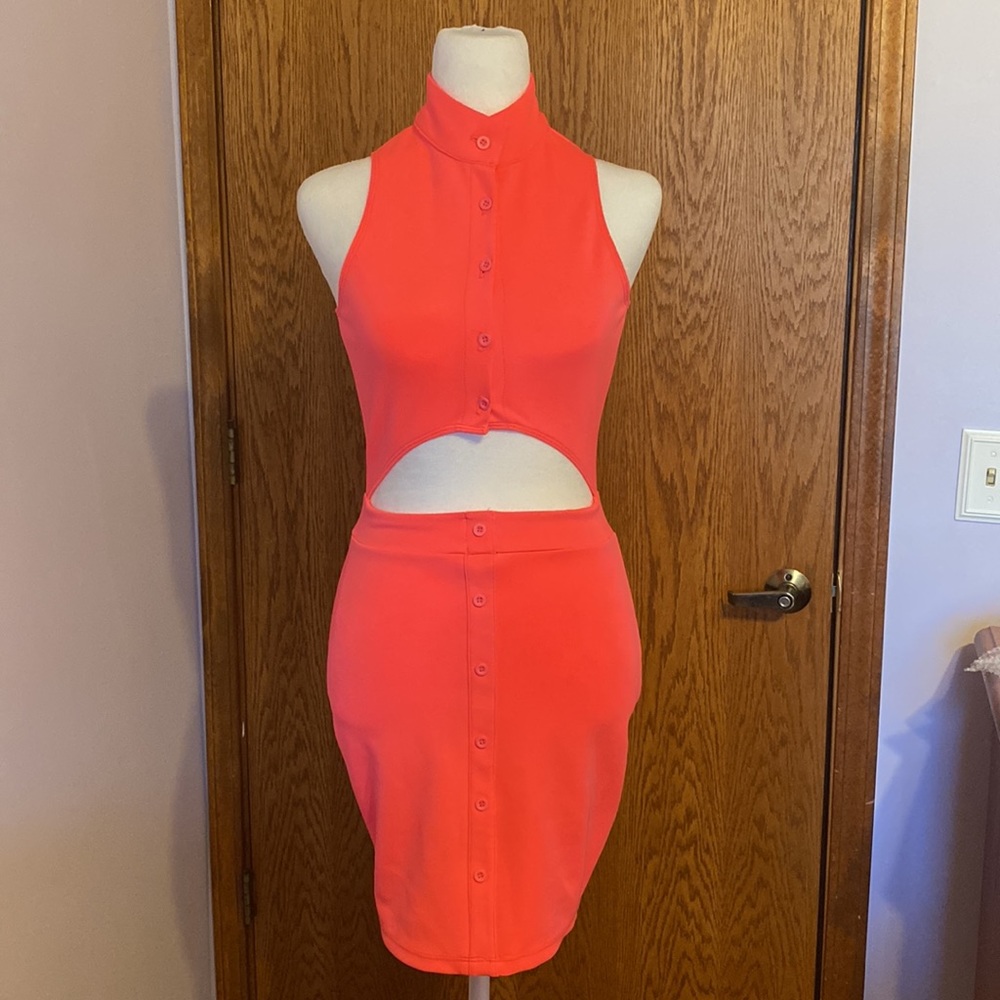💖 Neon Pink Button Down Cut Out Dress 💖